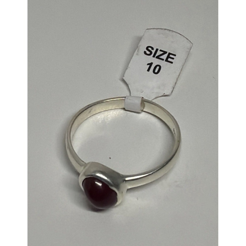 Dark Red Bezel Set Red Cabochon Garnet set in Sterling Silver 925 size 10 --#45
